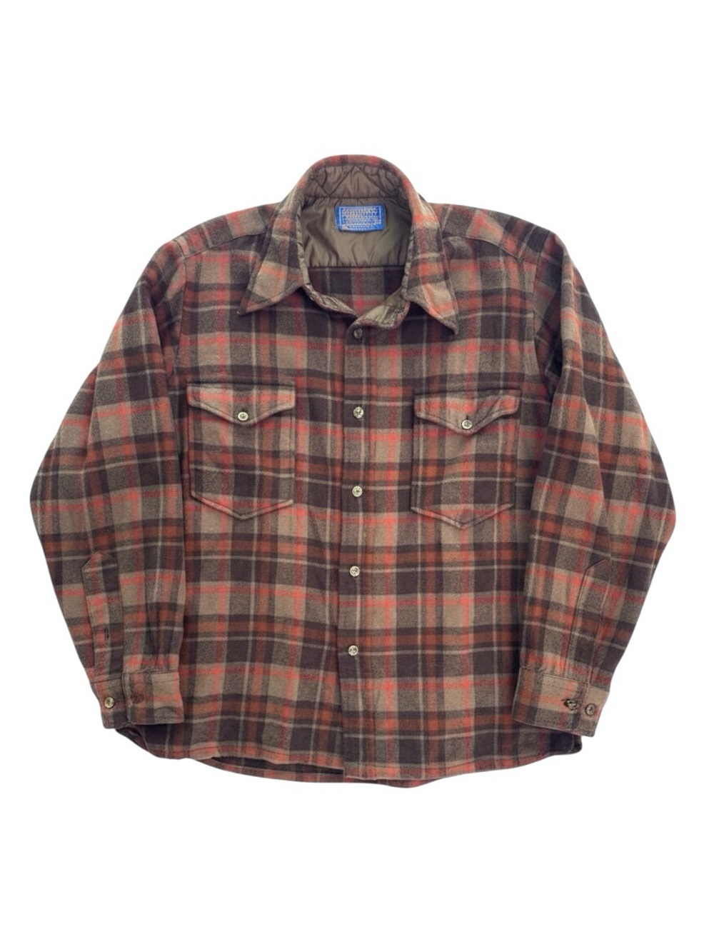 Vintage Pendleton Men's Brown & Orange Plaid Flannel Button by Down Wool Shirt